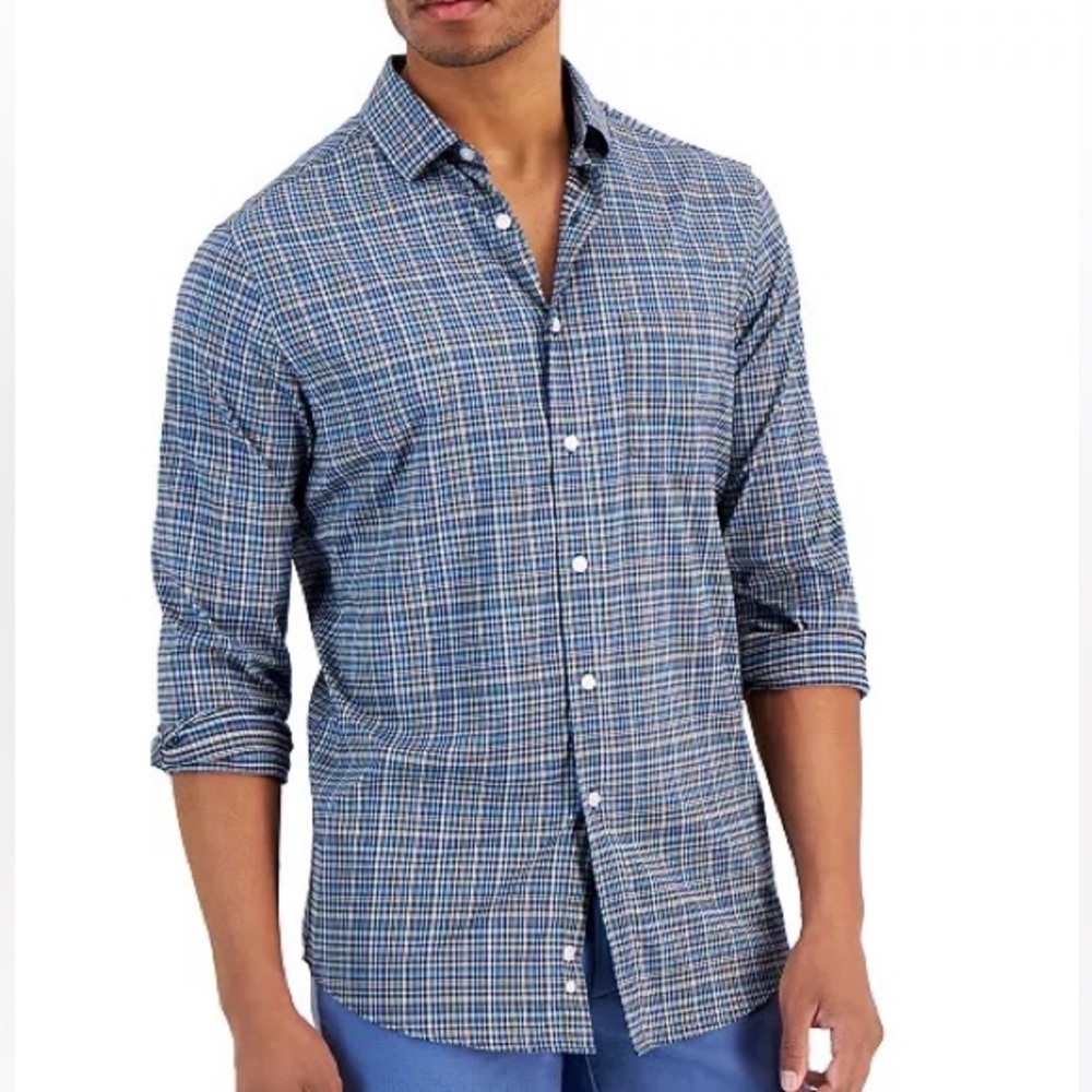 Men's Regular-Fit Usher Tech Plaid Woven Shirt